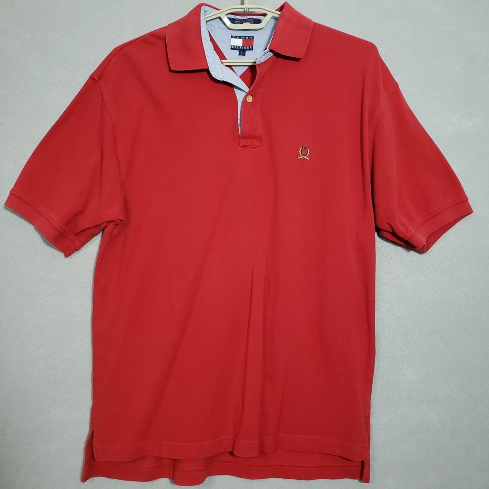 Tommy Hilfiger Mens L Polo Shirt Red VTG 2000 Embroidered Y2K Gorpcore Preppy